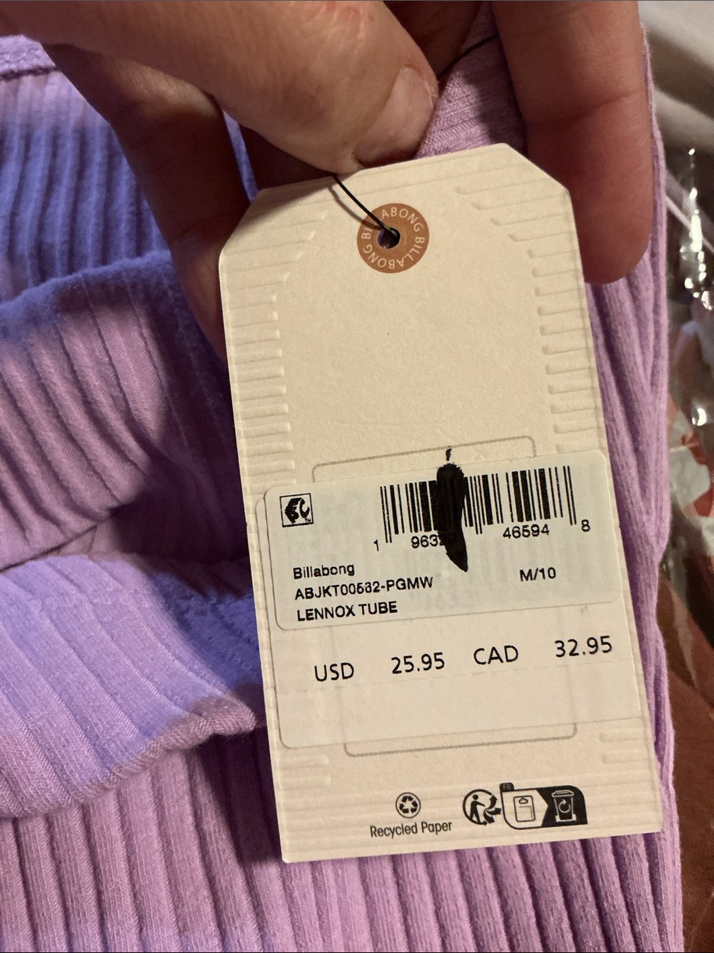 Billabong Lilac Ribbed Tube Top - Light Purple - Picture 8 of 9